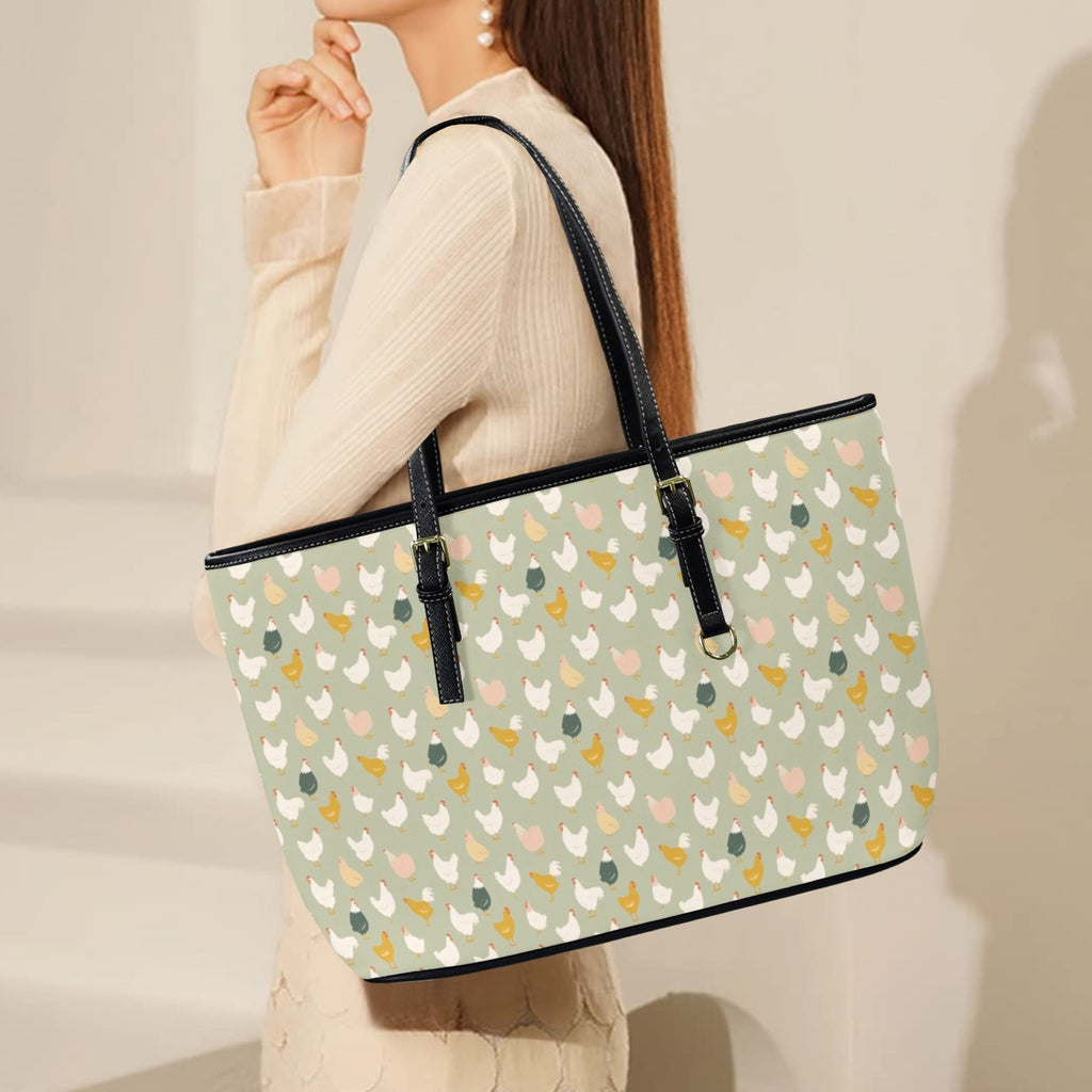 Chicken Life PU Leather Tote Bag Large Leather Tote Bag-Large animal Printed Offshore