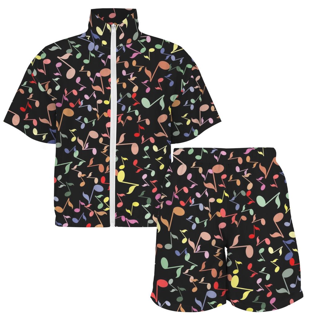 Quavers, Music Notes Women's Windbreaker Short Set Women's Windbreaker Short Set Music Printed Offshore