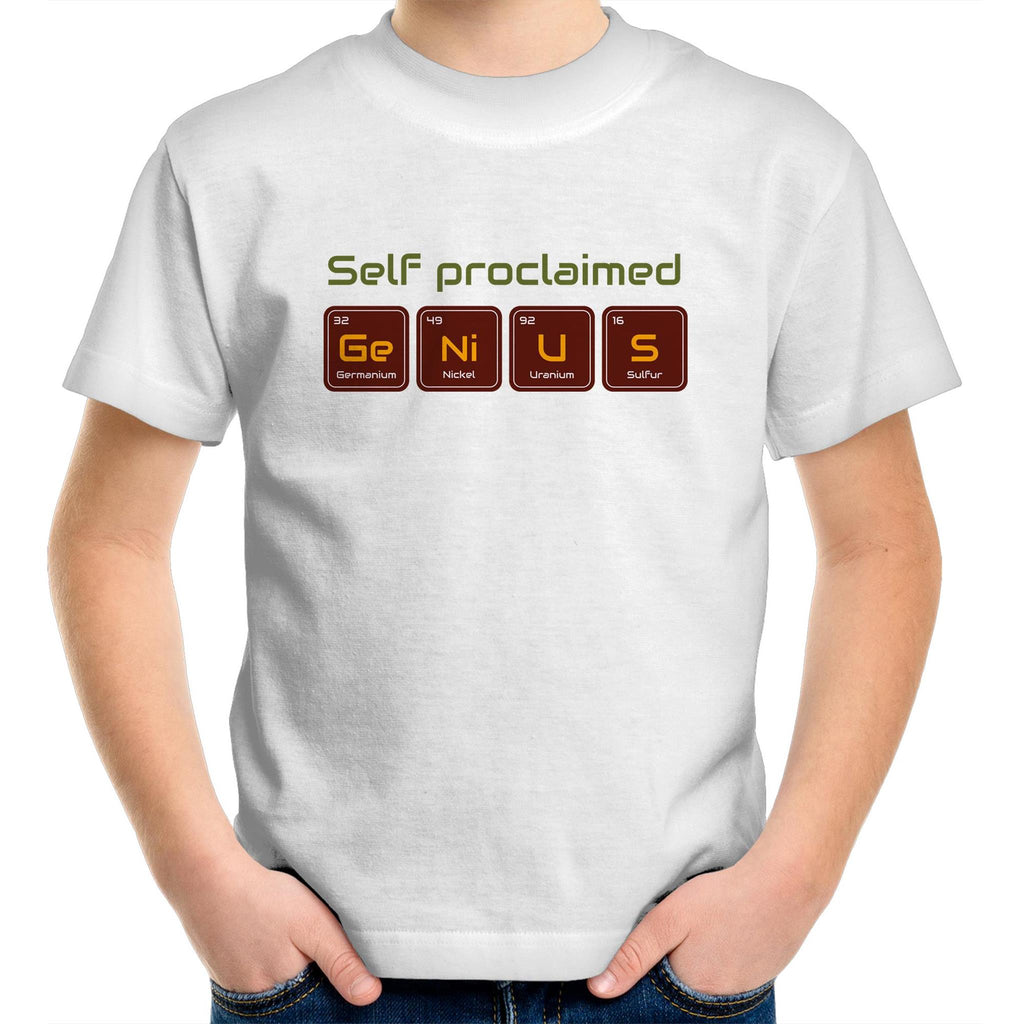 Self Proclaimed Genius, Periodic Table - Kids Youth T-Shirt White Kids Youth T-shirt Printed In Australia Science