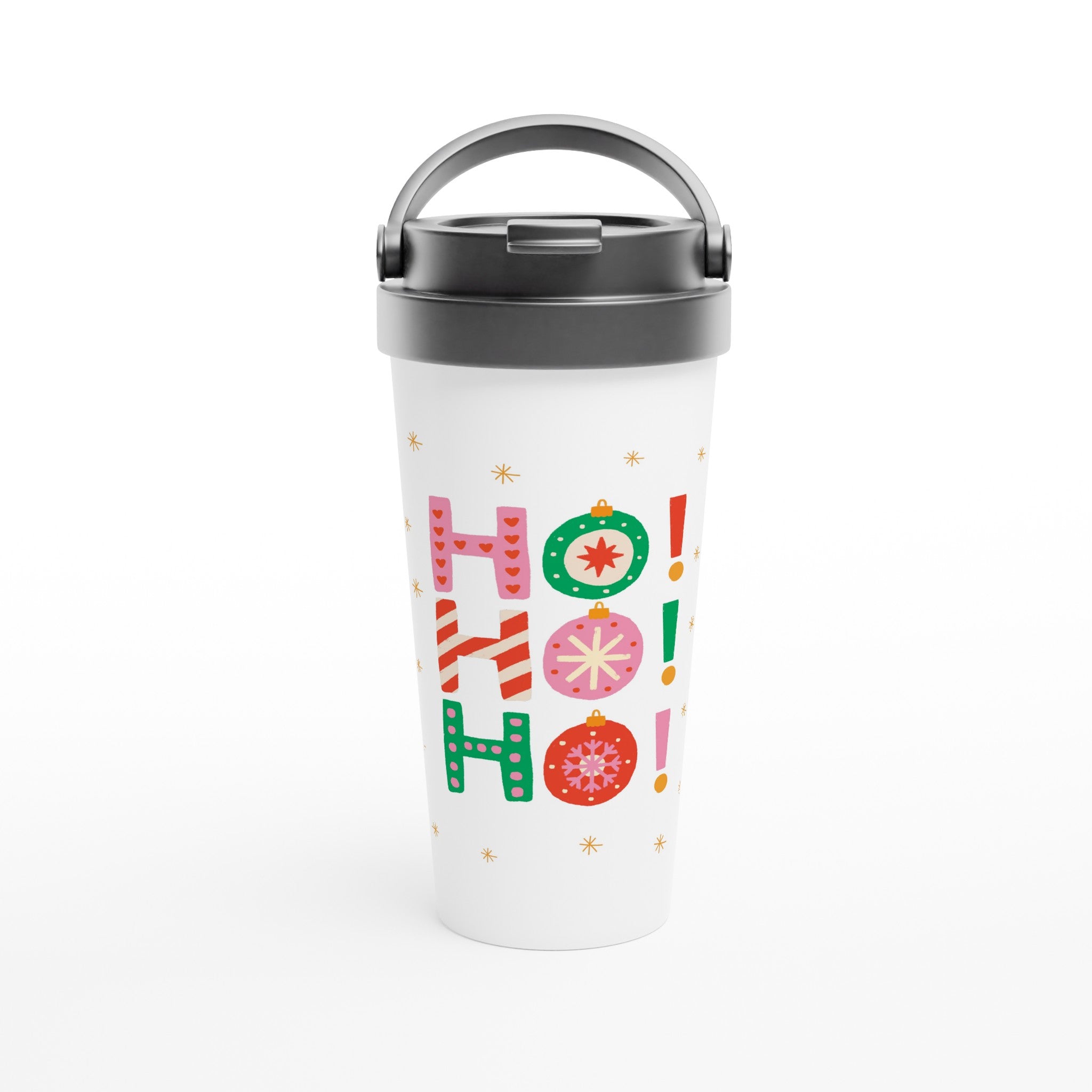Christmas Ho Ho Ho - White 15oz Stainless Steel Travel Mug Default Title Christmas Travel Mug Christmas Globally Fulfilled