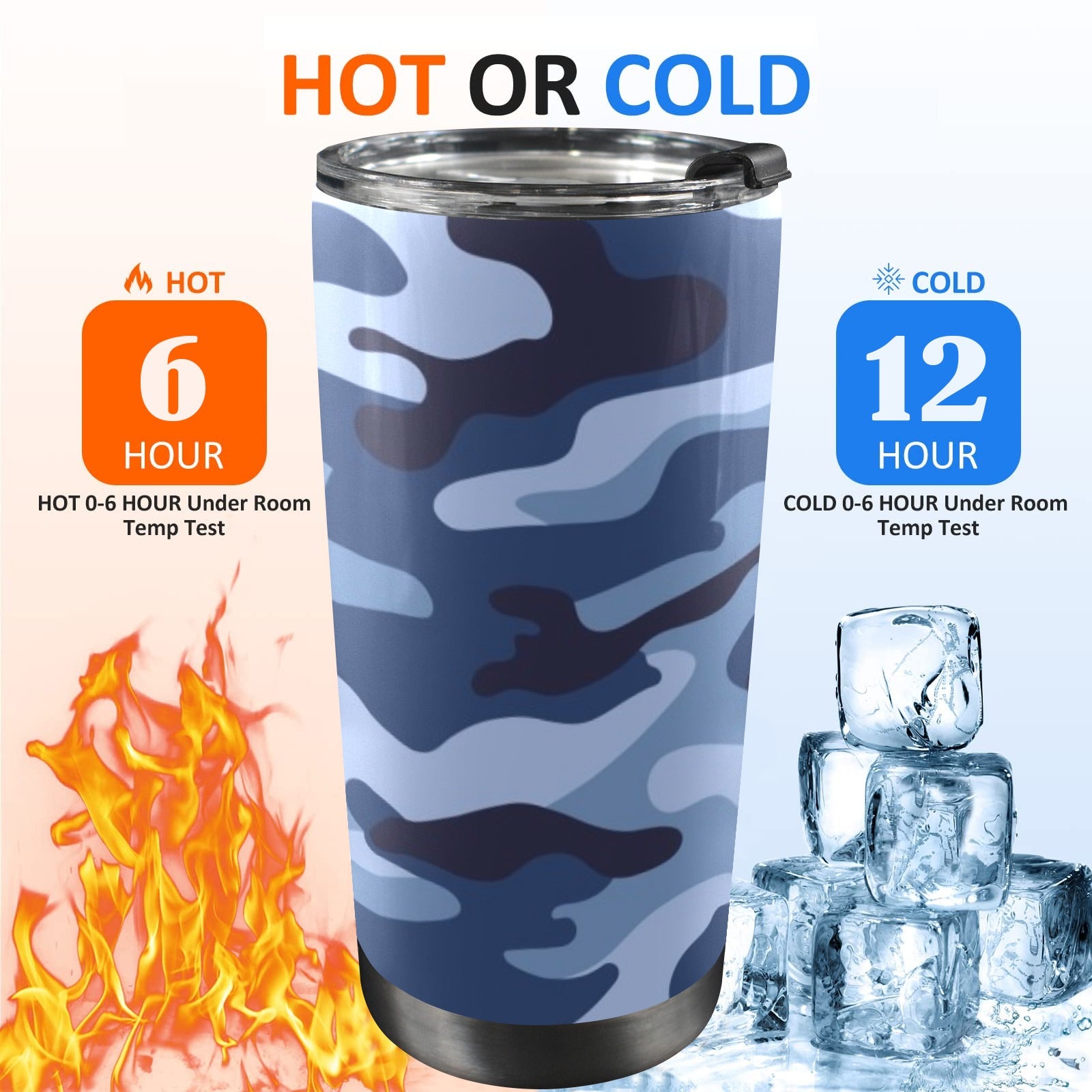 Blue Camouflage - 20oz Mobile Tumbler with Lid (Black Lock) 20oz Travel Mug Printed Offshore