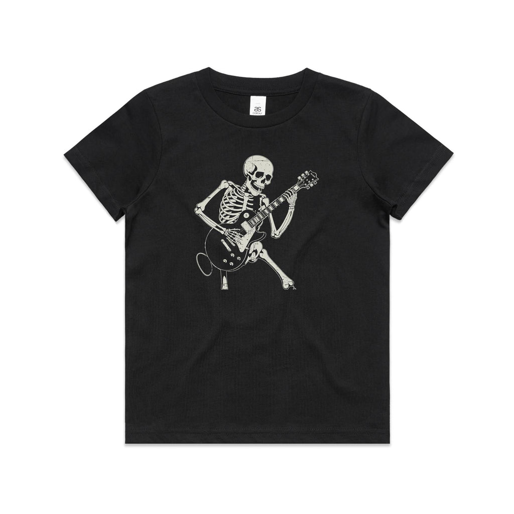 Skeleton Playing Guitar Kid's AS Colour T-shirt Black Kids Youth T-shirt Music Printed In Australia