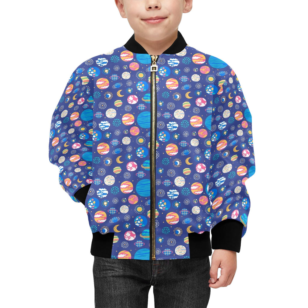 Planets On Blue Kids Bomber Jacket