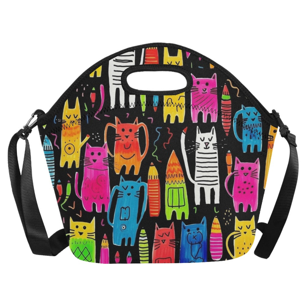 Colourful Cats - Neoprene Lunch Bag Neoprene Lunch Bag Printed Offshore