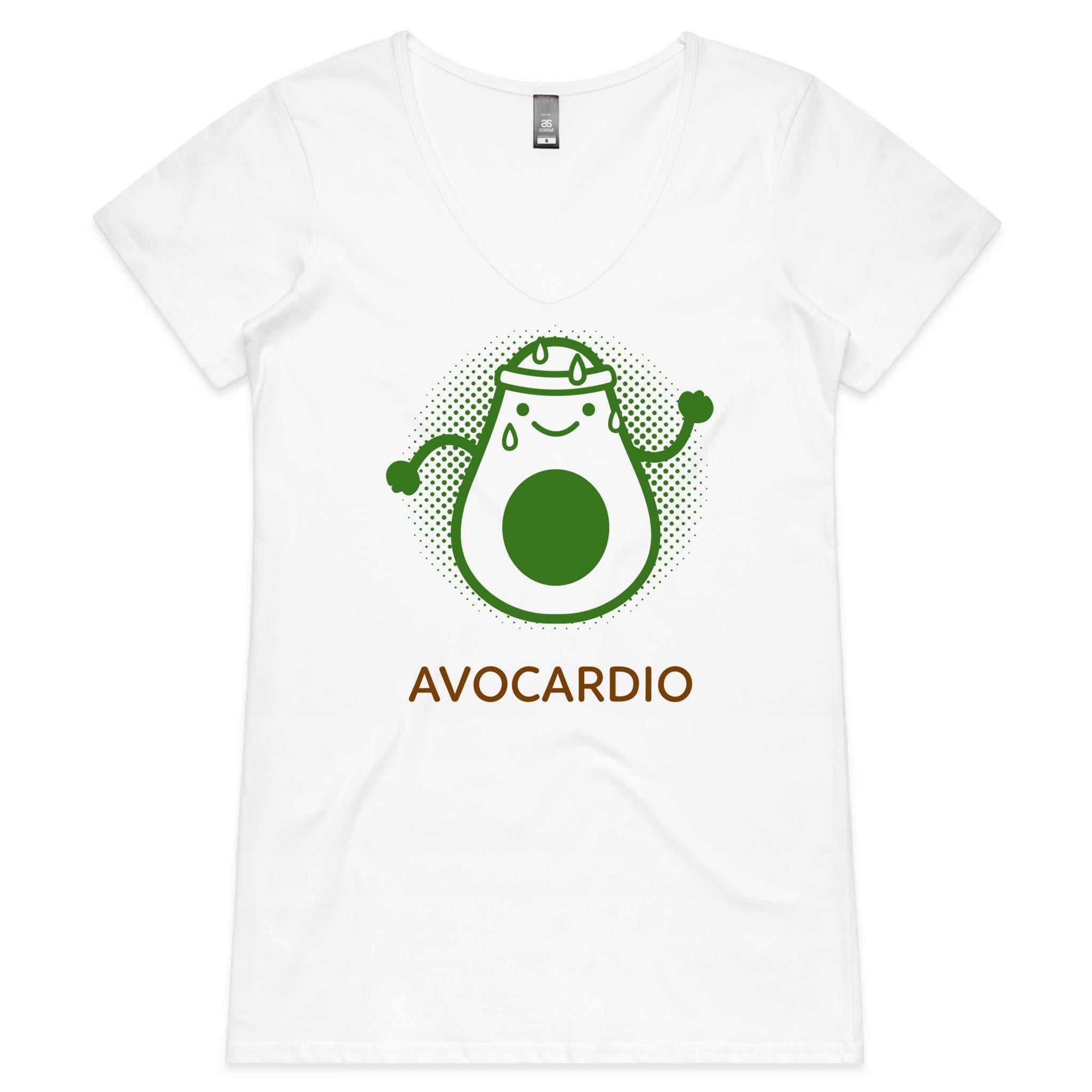 Avocardio - Womens V-Neck T-Shirt White Womens Active V-Neck T-shirt Fitness Printed In Australia