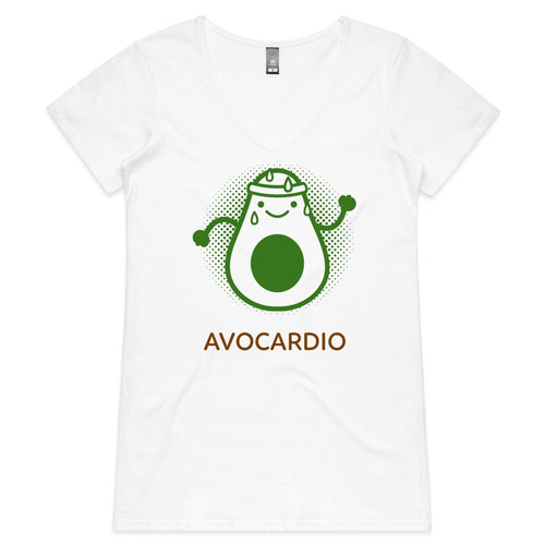 Avocardio - Womens V-Neck T-Shirt White Womens Active V-Neck T-shirt Fitness Printed In Australia