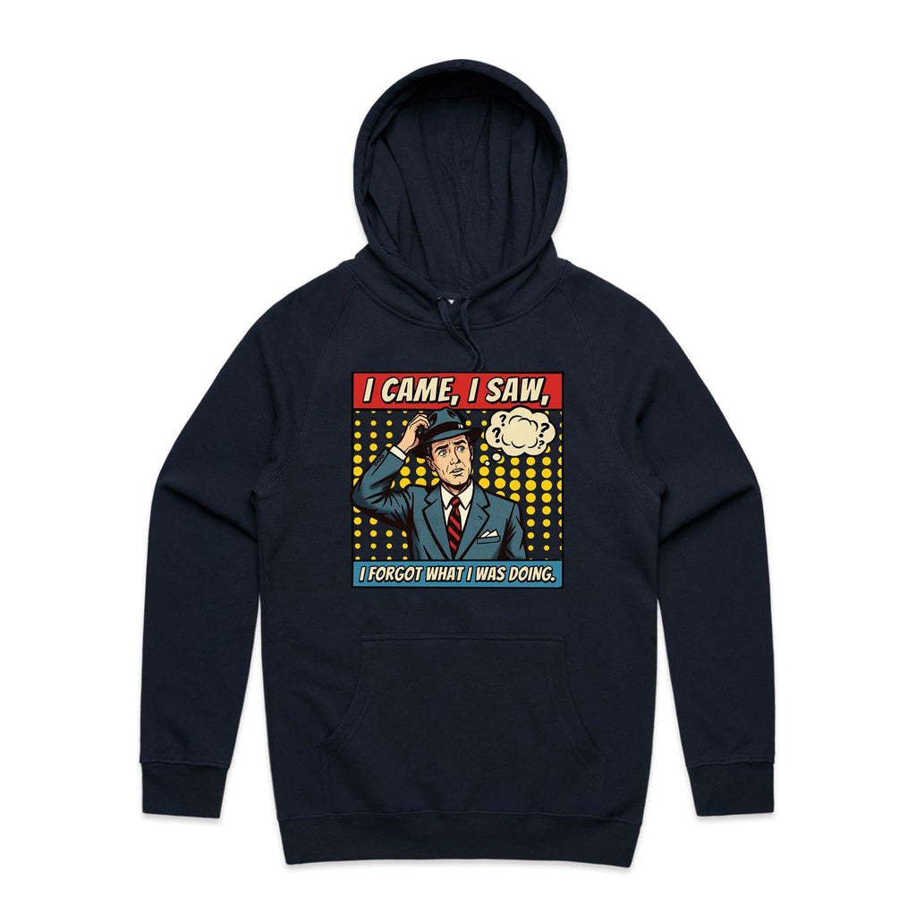 I Came, I Saw, I Forgot What I Was Doing, Retro Gentleman Men's AS Colour Hoodie Navy Mens Hoodie comic Dad Printed In Australia