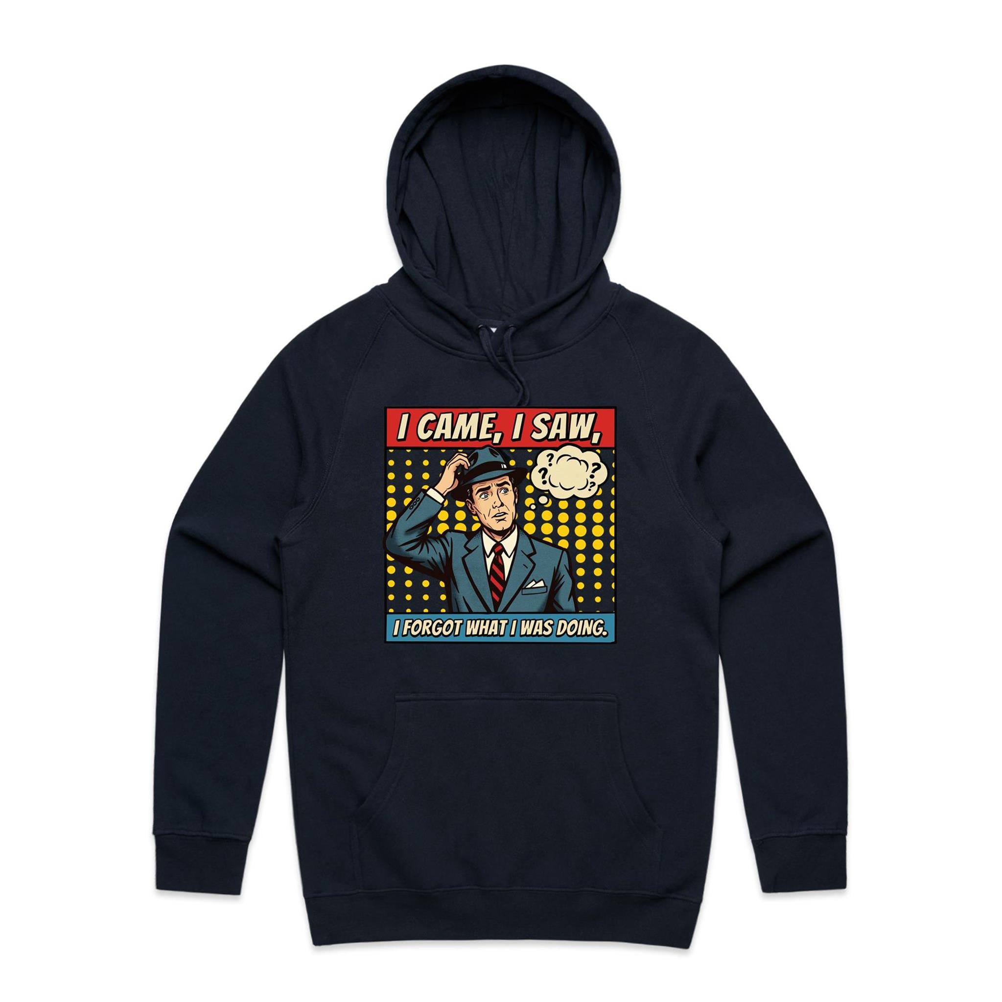 I Came, I Saw, I Forgot What I Was Doing, Retro Gentleman Men's AS Colour Hoodie Navy Mens Hoodie comic Dad Printed In Australia