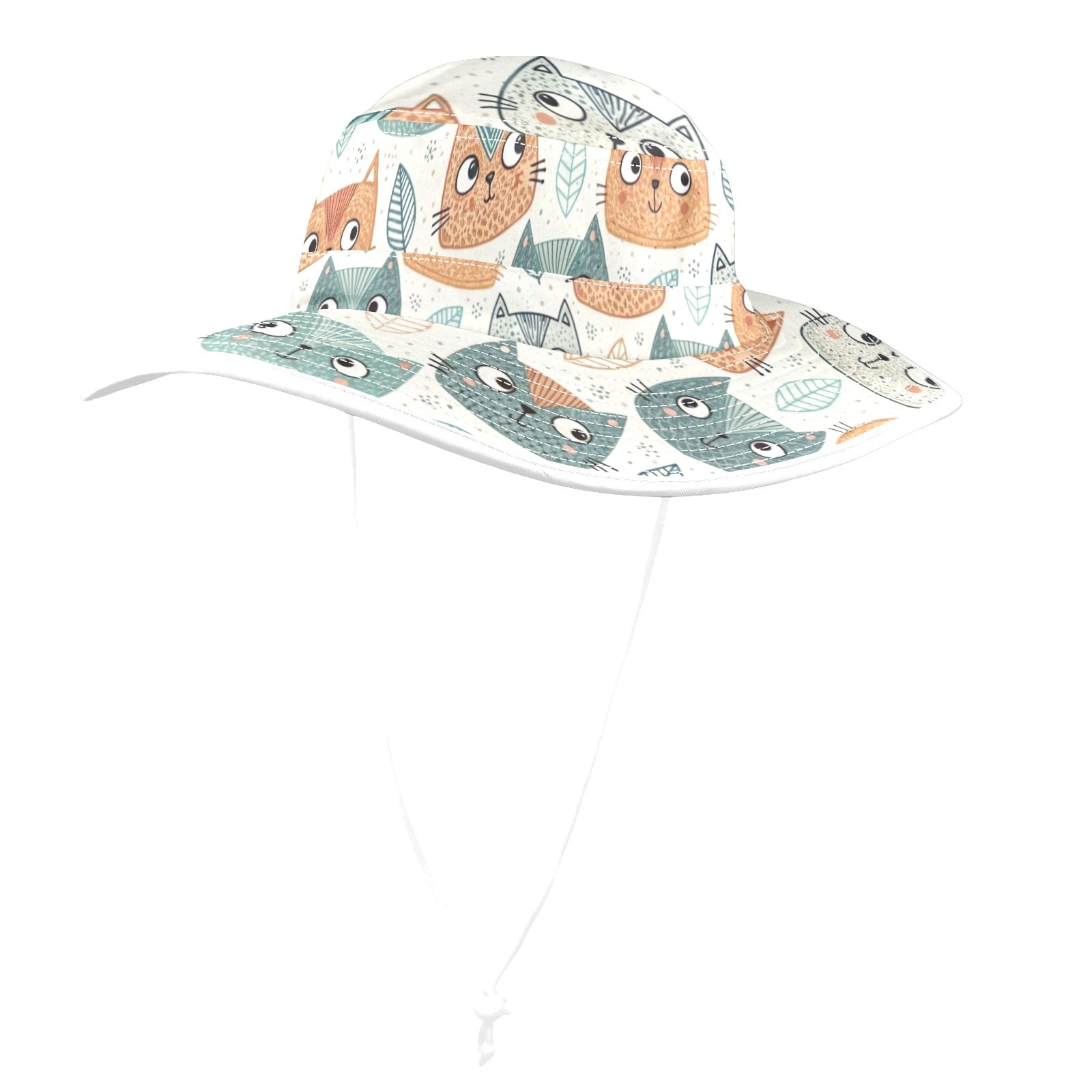 Cute Cat Faces - Wide Brim Bucket Hat Wide Brim Bucket Hat animal Printed Offshore