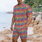Bright And Bold Flowers Men's Hawaiian Shirt & Shorts Set Men's Hawaiian Shirt & Shorts Set Plants Printed Offshore