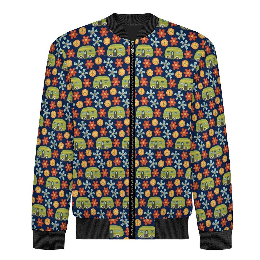 Hippie Caravan Men's Casual Zip‑Up Bomber Jacket