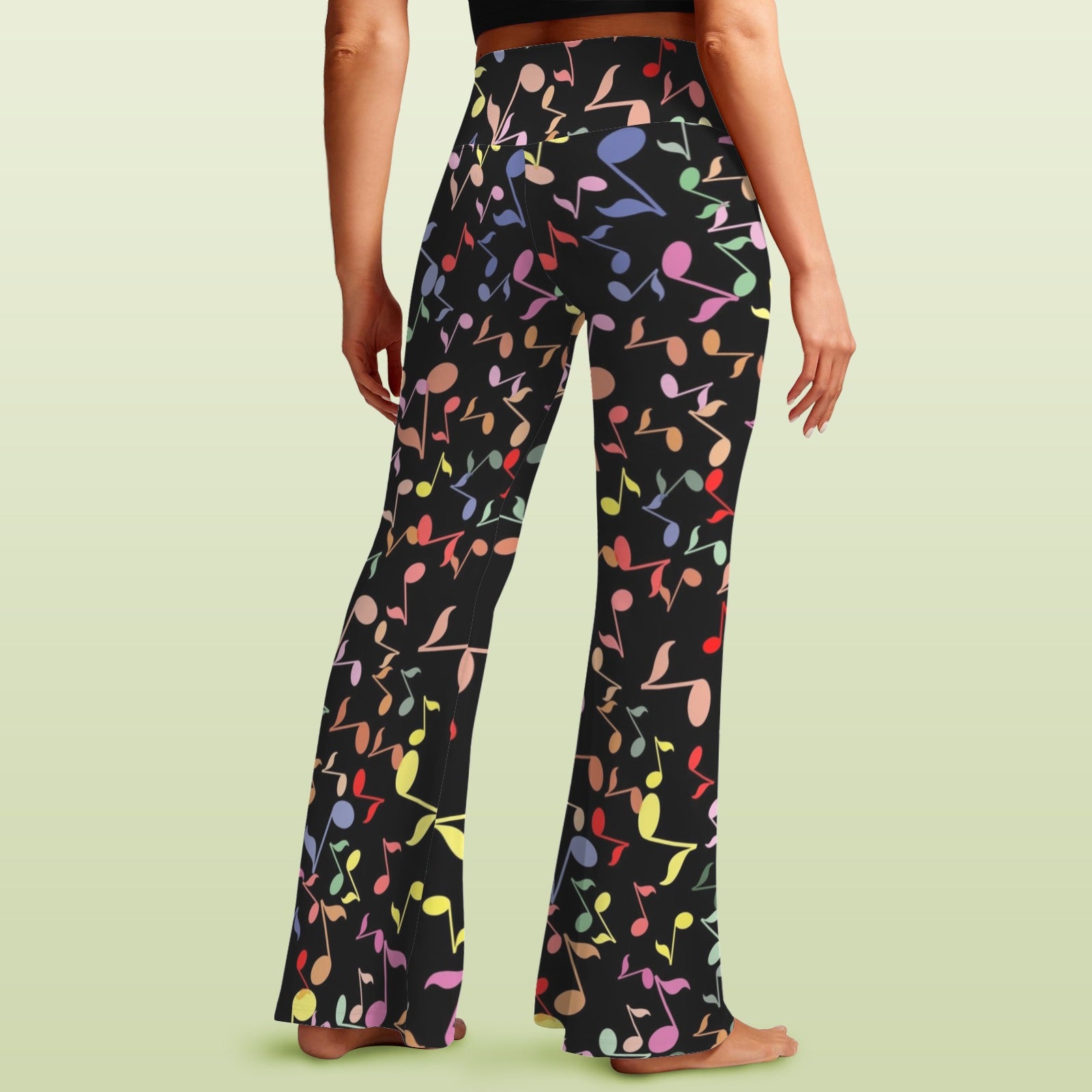 Quavers, Music Notes High Waist Crossover Tummy Control Flare Leggings High Waist Flare Leggings Music Printed Offshore