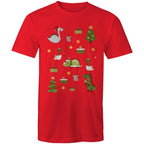 Cute Dinosaur Christmas - Mens T-Shirt Red Mens Christmas T-shirt Christmas Printed In Australia