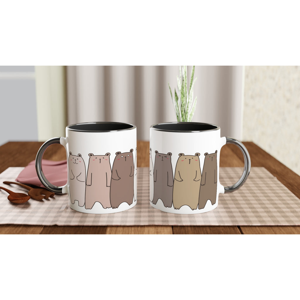 Bears In A Row - White 11oz Ceramic Mug with Colour Inside Colour 11oz Mug animal Globally Fulfilled