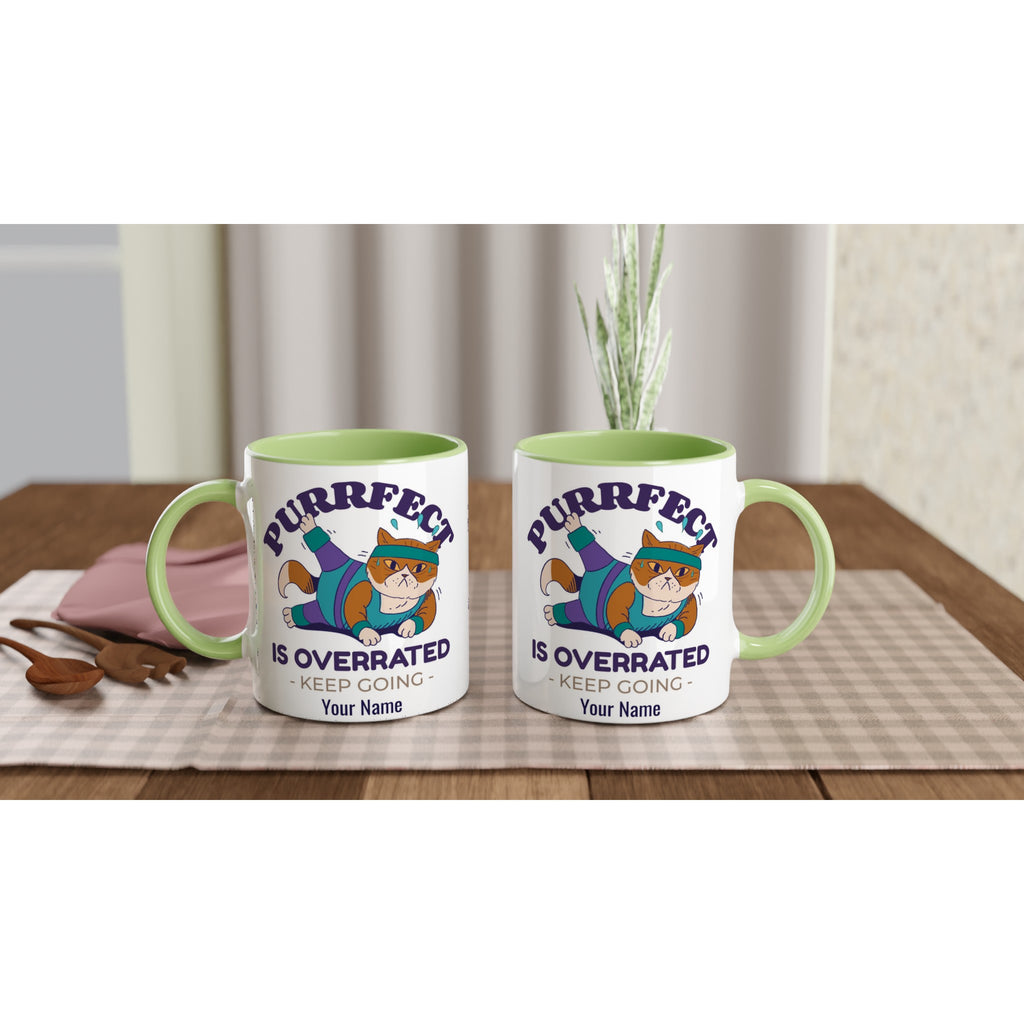 Personalised - Purrfect Is Overrated - White 11oz Ceramic Mug with Colour Inside Personalised 11oz Mug Customise Fitness Globally Fulfilled Name Personalise
