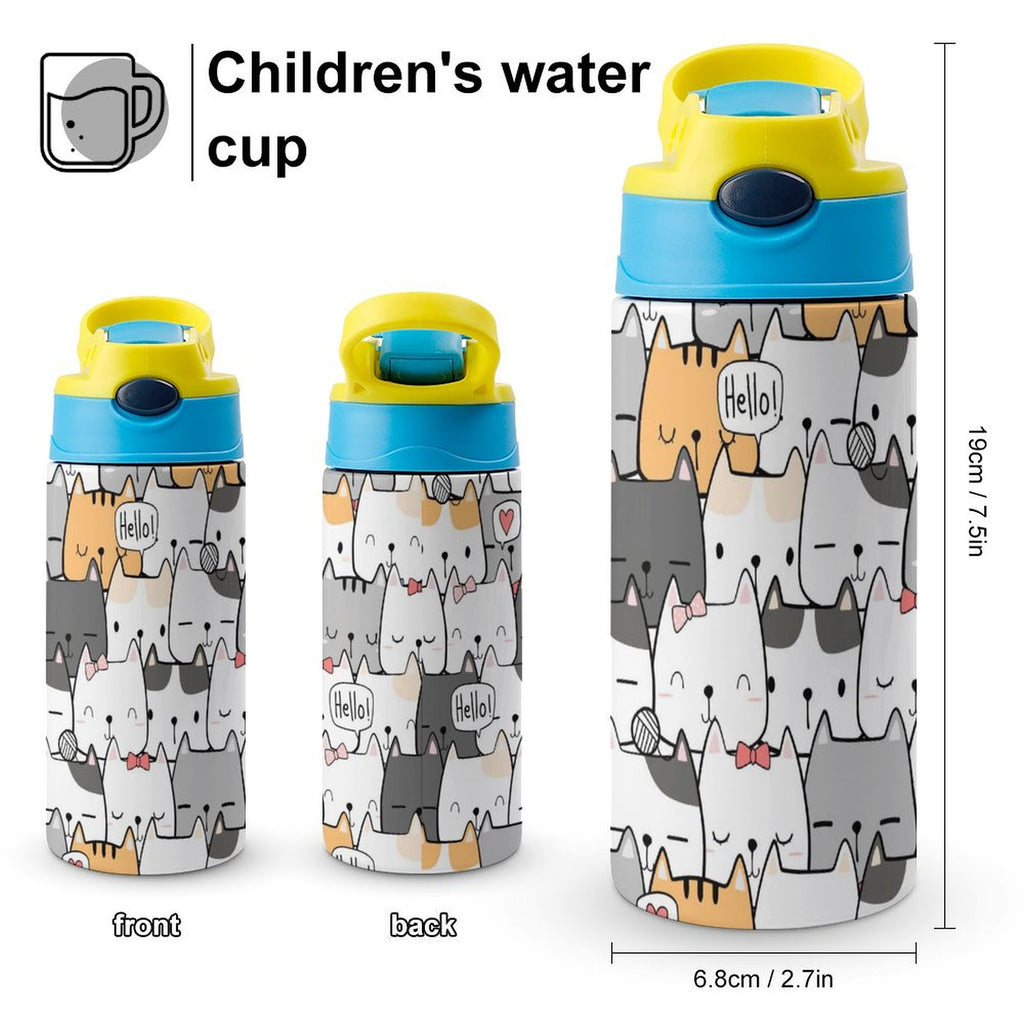 Cat Hello - Little Kids Water Bottle Little Kids Water Bottle animal Printed Offshore