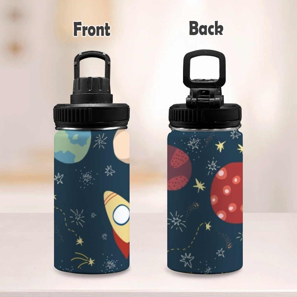 Rocket and Planets In Space - Kids Water Bottle with Chug Lid (12 oz) Kids Water Bottle with Chug Lid Printed Offshore Space