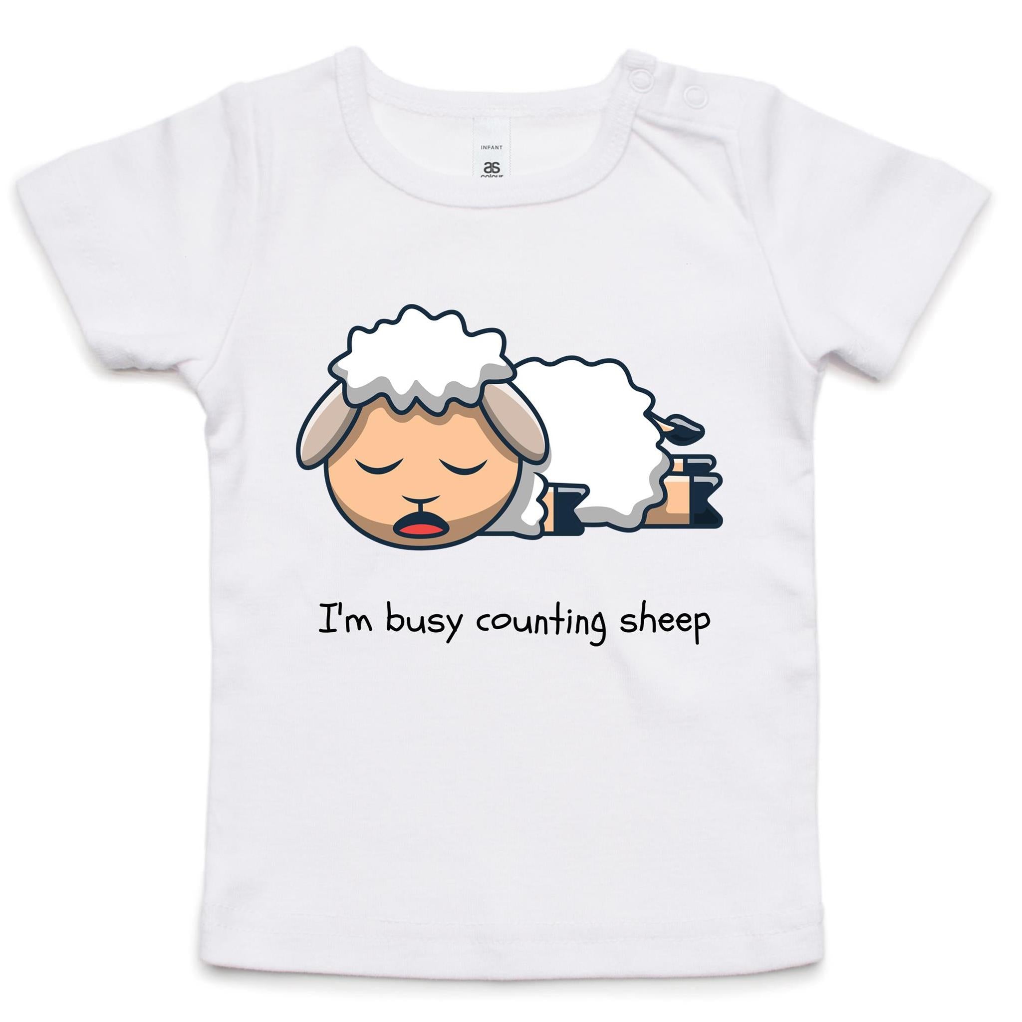 I'm Busy Counting Sheep - Baby T-shirt White Baby T-shirt animal Printed In Australia