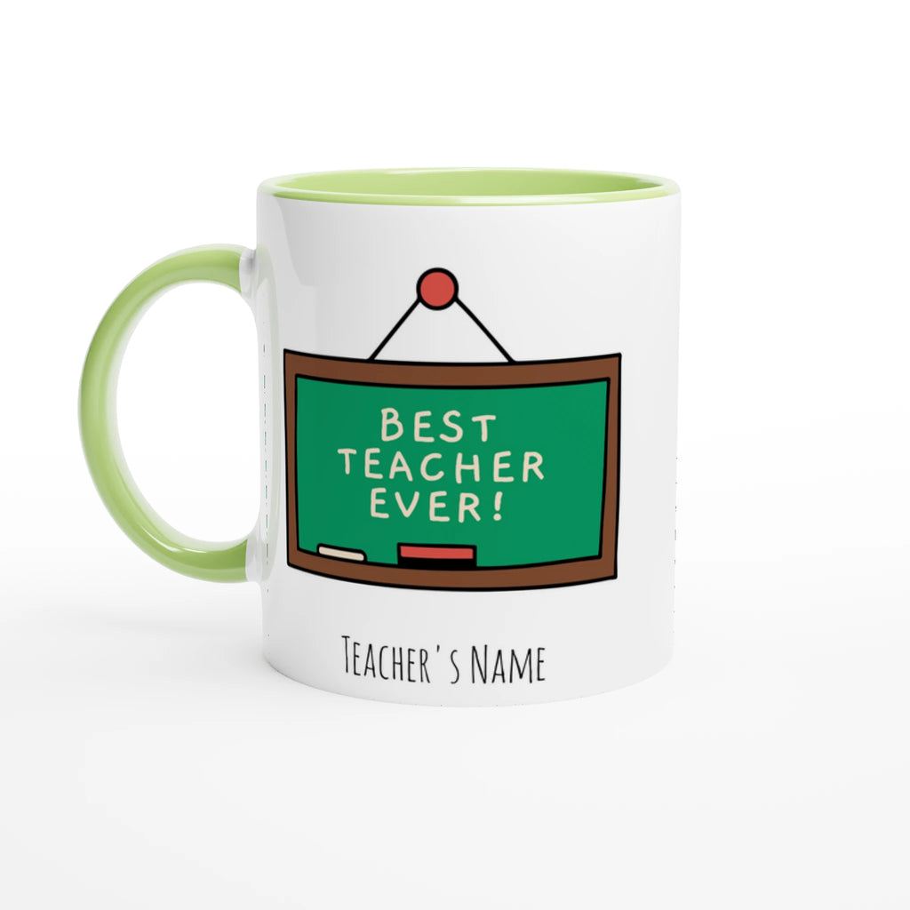 Personalised - Best Teacher Ever, Blackboard - White 11oz Ceramic Mug with Colour Inside Ceramic Green Personalised 11oz Mug