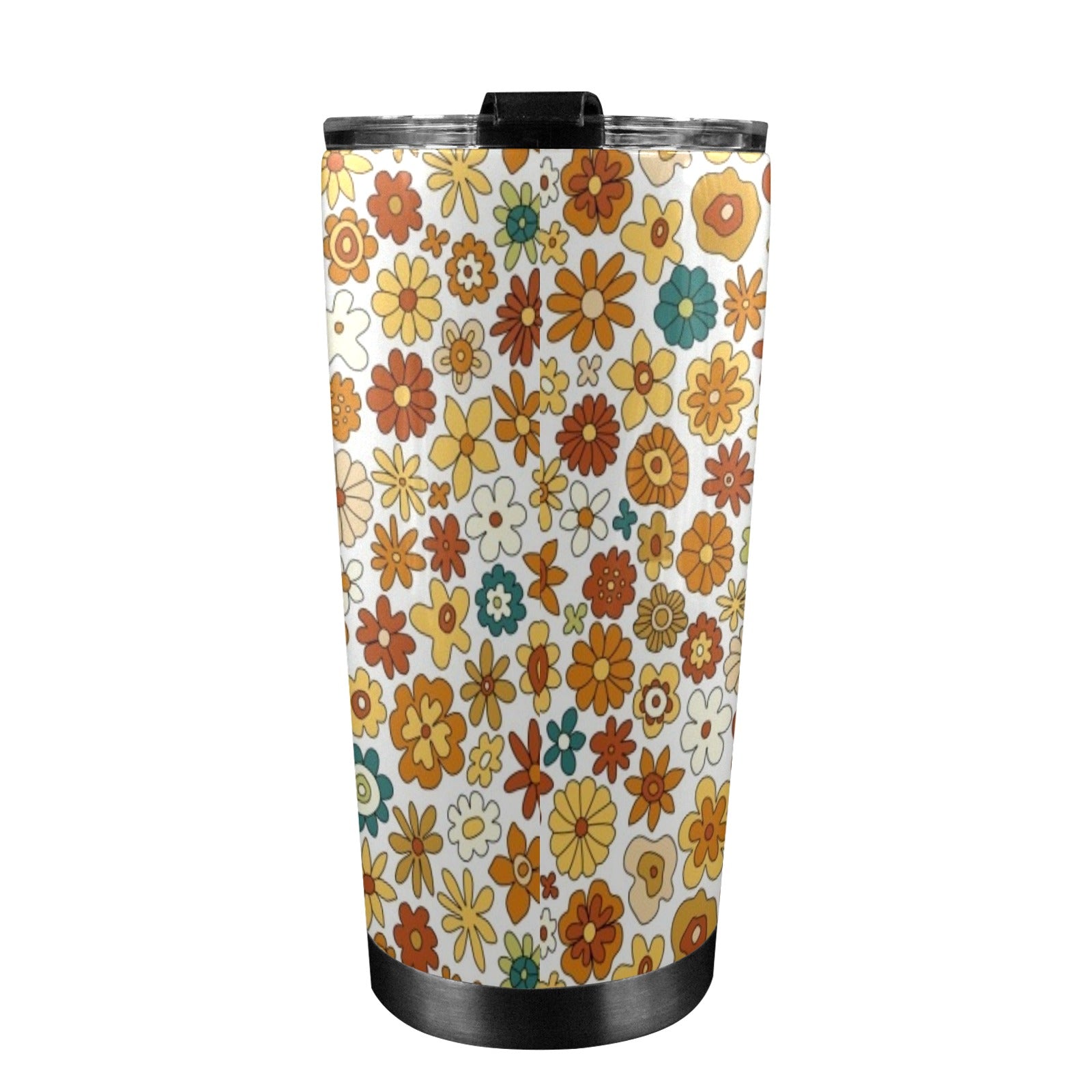 70's Style Floral 20oz Mobile Tumbler with Lid (Black Lock) 20oz Travel Mug Plants Printed Offshore