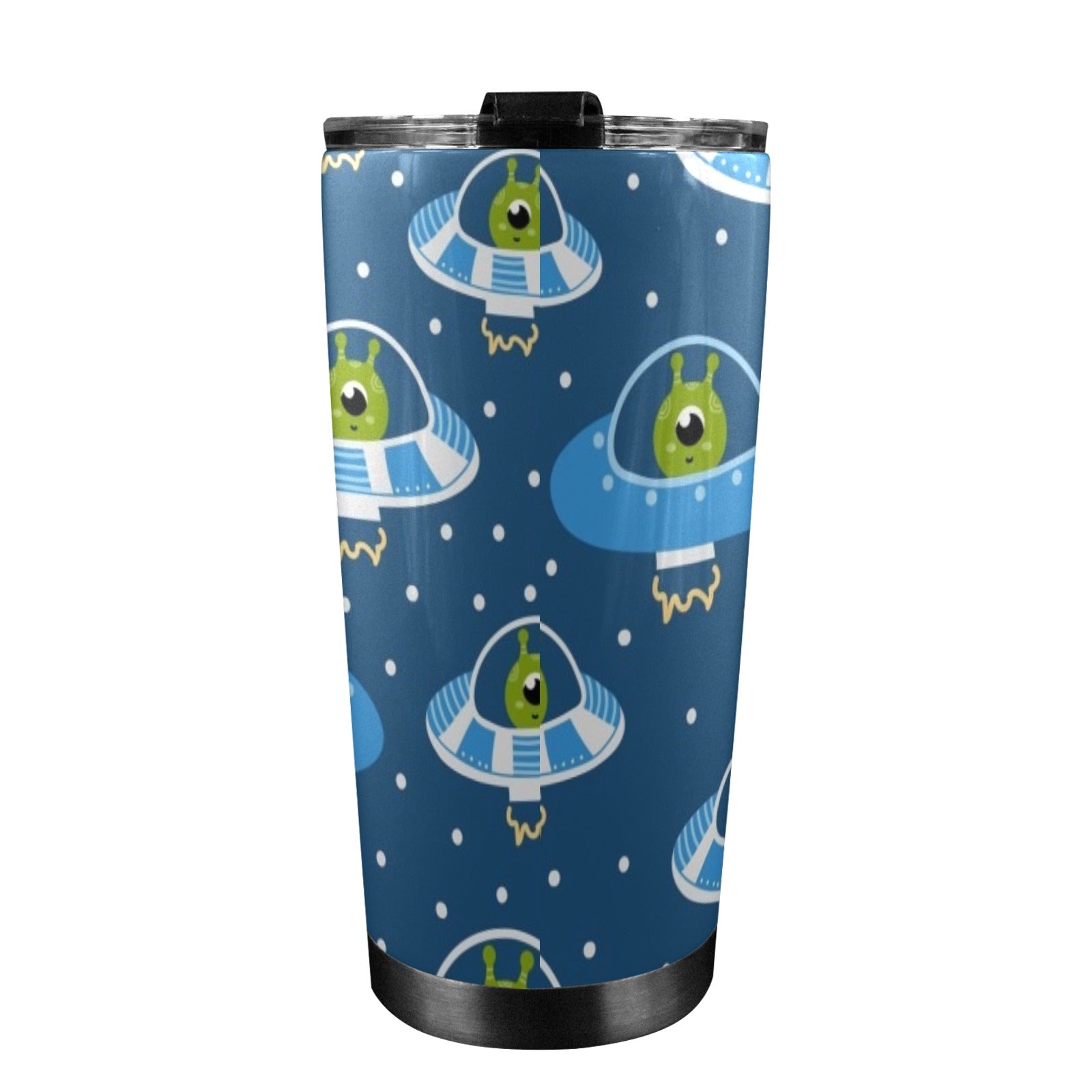 Cute Aliens in UFOs - 20oz Mobile Tumbler with Lid (Black Lock) 20oz Travel Mug Printed Offshore Sci Fi