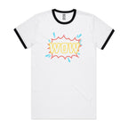 Wow - Staple Ringer Tee White Black Ringer T-Shirt comic Printed In Australia