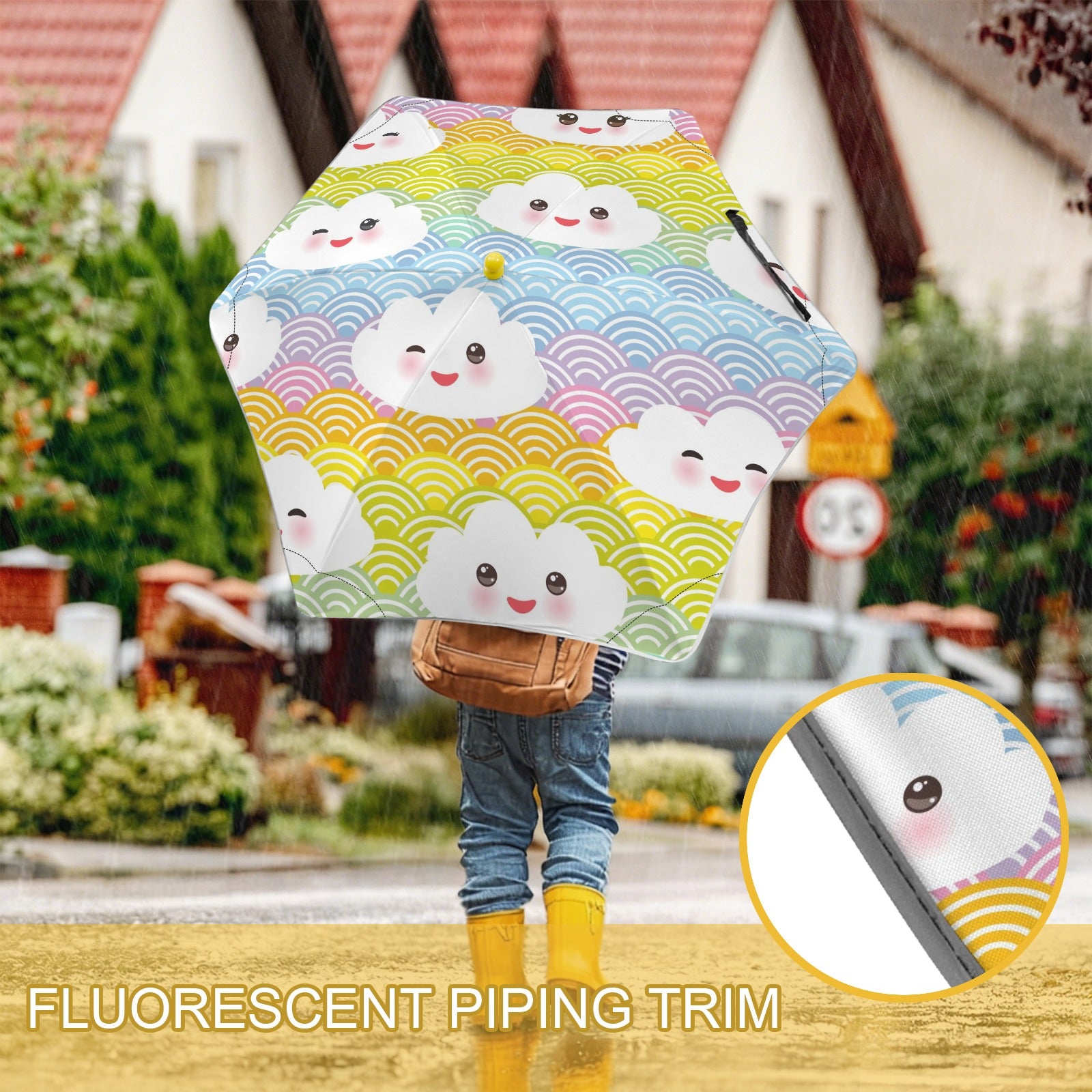 Cloud Rainbows Kids Safe Round Corner Umbrella Kids Safe Round Corner Umbrella Printed Offshore