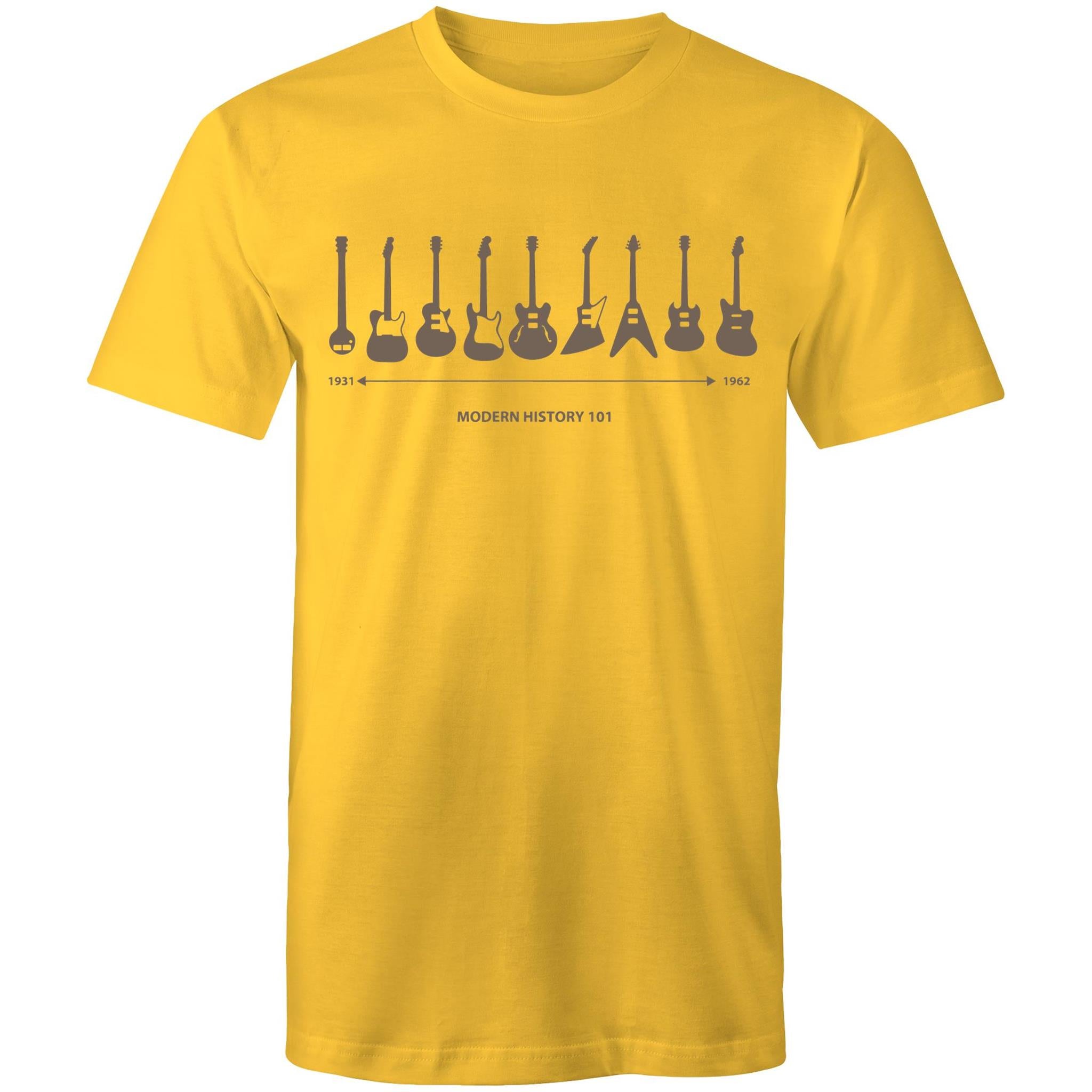 Guitar Timeline - Mens T-Shirt Yellow Mens T-shirt Music Printed In Australia