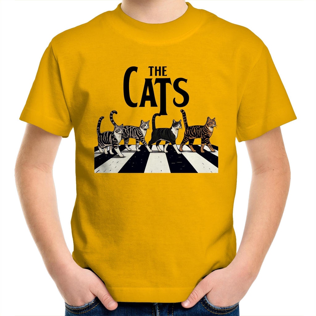The Cats, Fab Four Crossing The Road - Kids Youth T-Shirt Gold Kids Youth T-shirt animal Music Printed In Australia