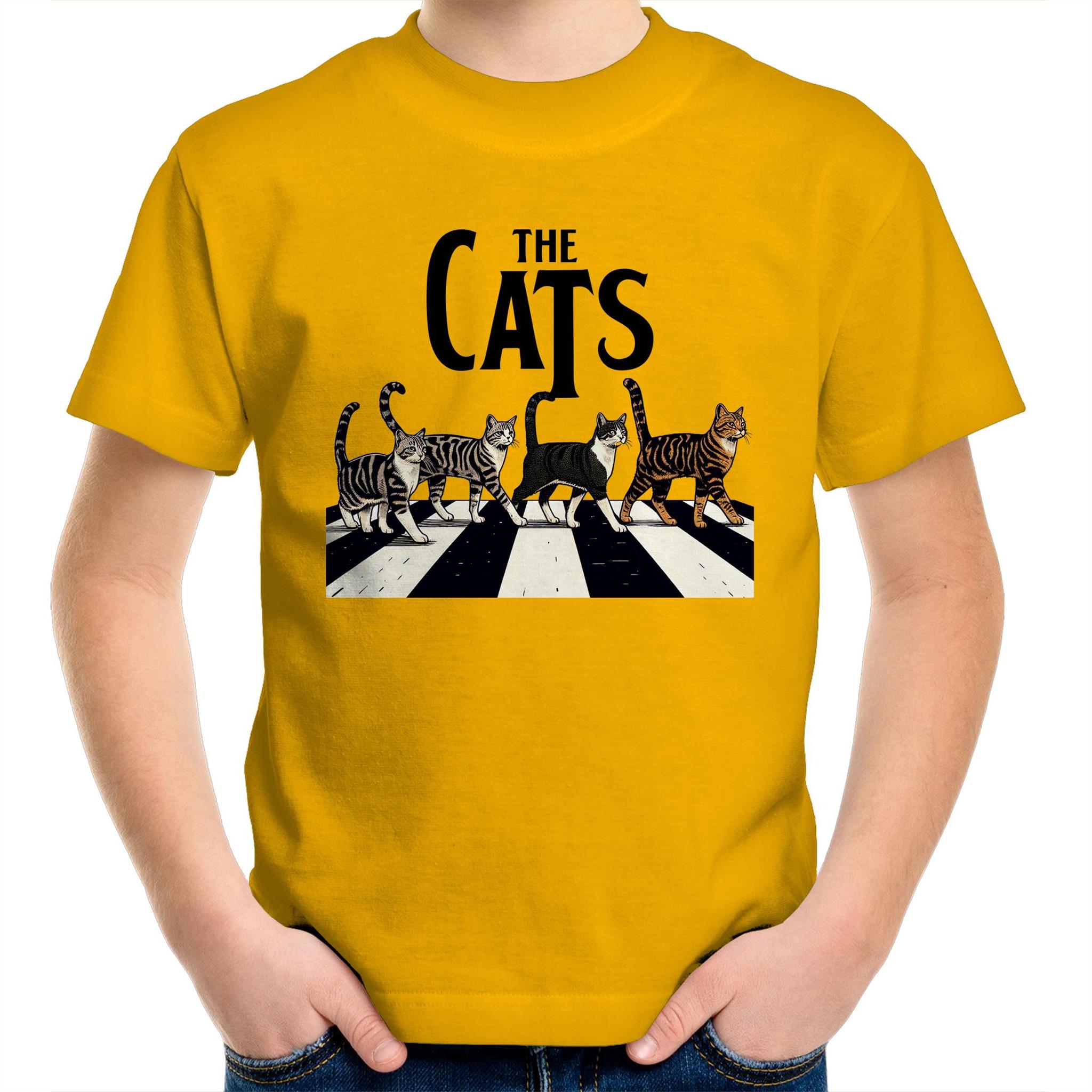 The Cats, Fab Four Crossing The Road - Kids Youth T-Shirt Gold Kids Youth T-shirt animal Music Printed In Australia