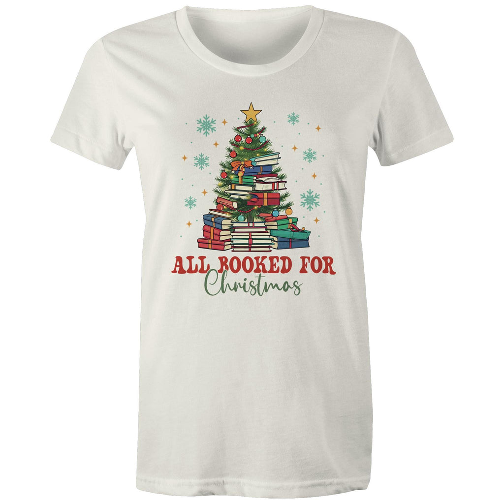 All Booked For Christmas - Womens T-shirt Natural Womens Christmas T-shirt Christmas Printed In Australia