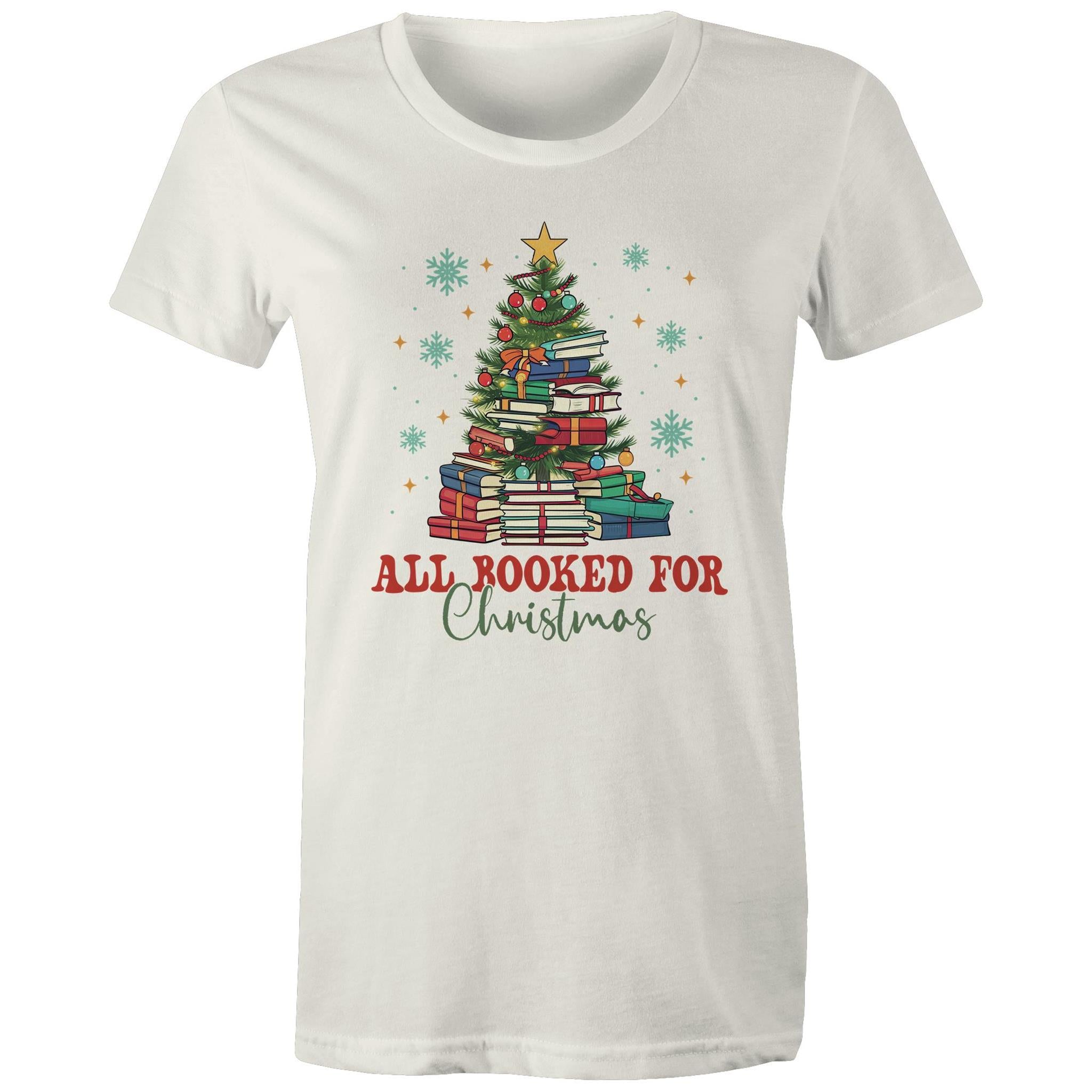 All Booked For Christmas - Womens T-shirt Natural Womens Christmas T-shirt Christmas Printed In Australia
