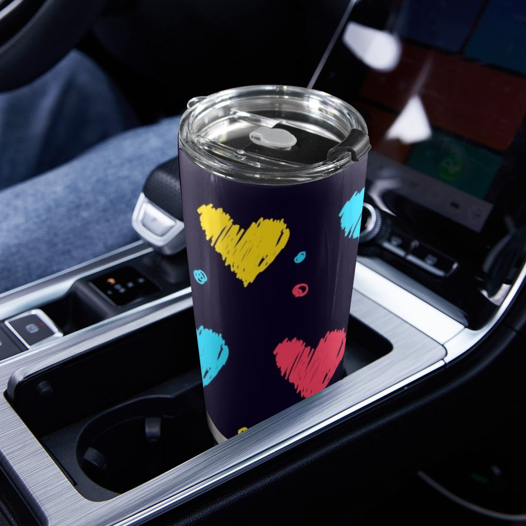 Colourful Hearts - 20oz Mobile Tumbler with Lid (Black Lock)