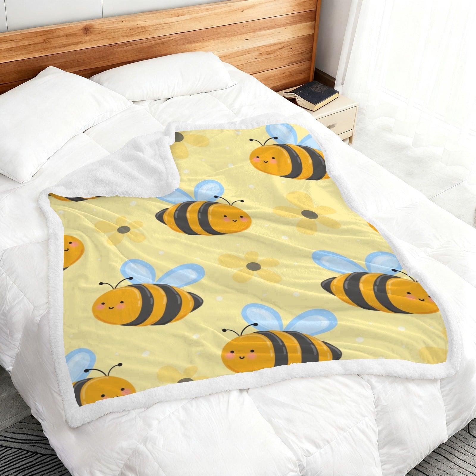 Bright Bees - Double-Layer Fleece Blanket 51"x59"