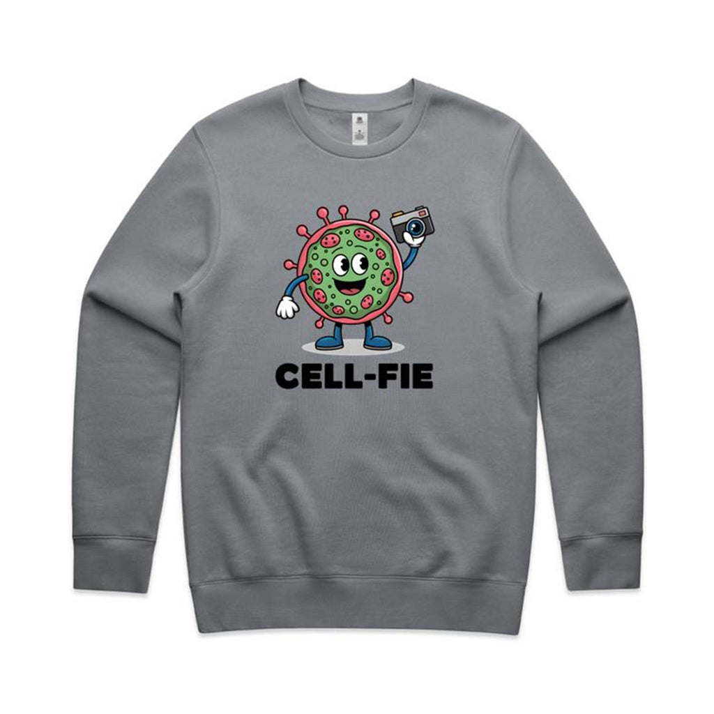Cell-fie Cell Selfie AS Colour Stencil Crew Sweatshirt Gravel Sweatshirt Printed In Australia Science