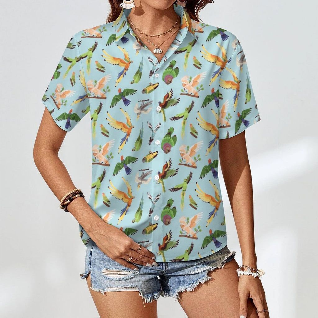 Parrots Women's Collared Pocketless Short Sleeve Shirt
