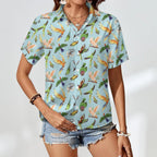 Parrots Women's Collared Pocketless Short Sleeve Shirt