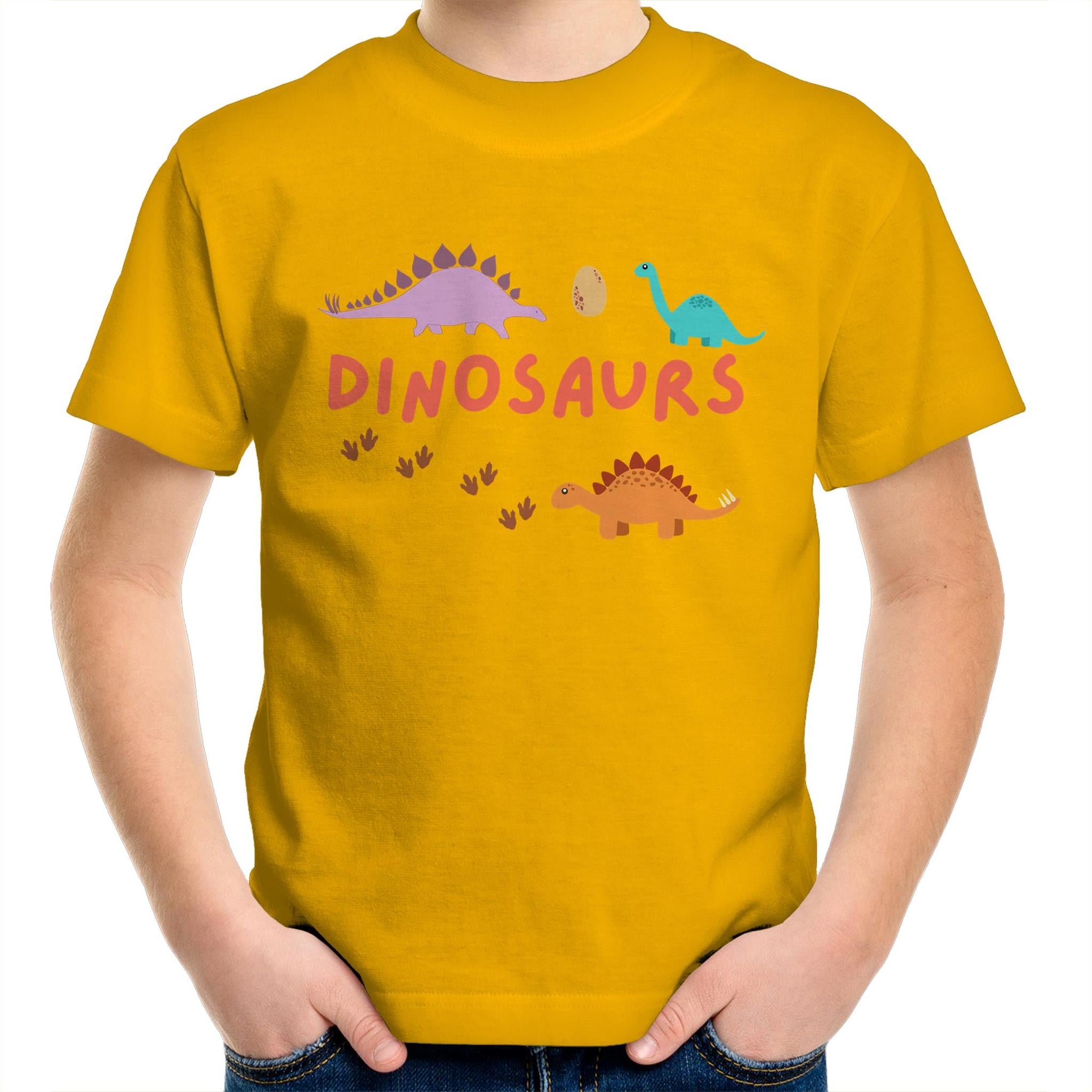 Dinosaurs - Kids Youth T-Shirt Gold Kids Youth T-shirt animal Printed In Australia