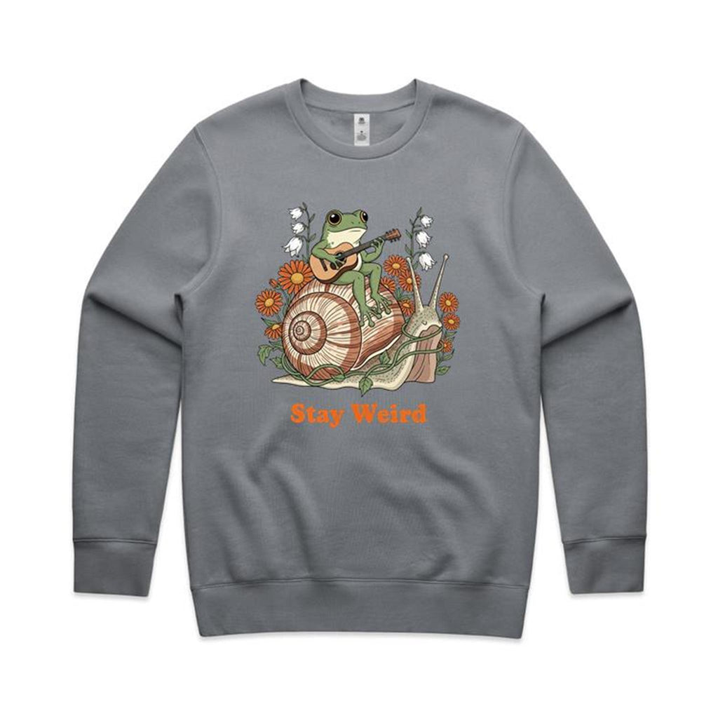 Stay Weird, Guitar Playing Frog On A Snail AS Colour Stencil Crew Sweatshirt Unisex Gravel Sweatshirt animal Music Printed In Australia
