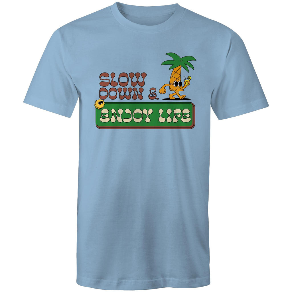 Slow Down And Enjoy Life - Mens T-Shirt Carolina Blue Mens T-shirt Printed In Australia Summer