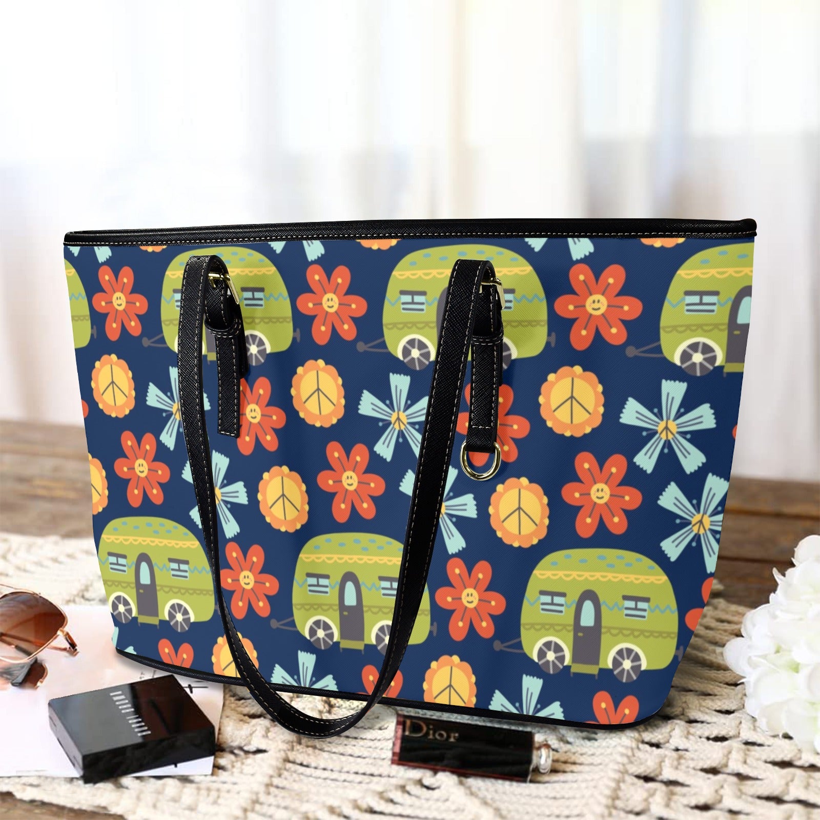 Hippie Caravan - Leather Tote Bag-Large
