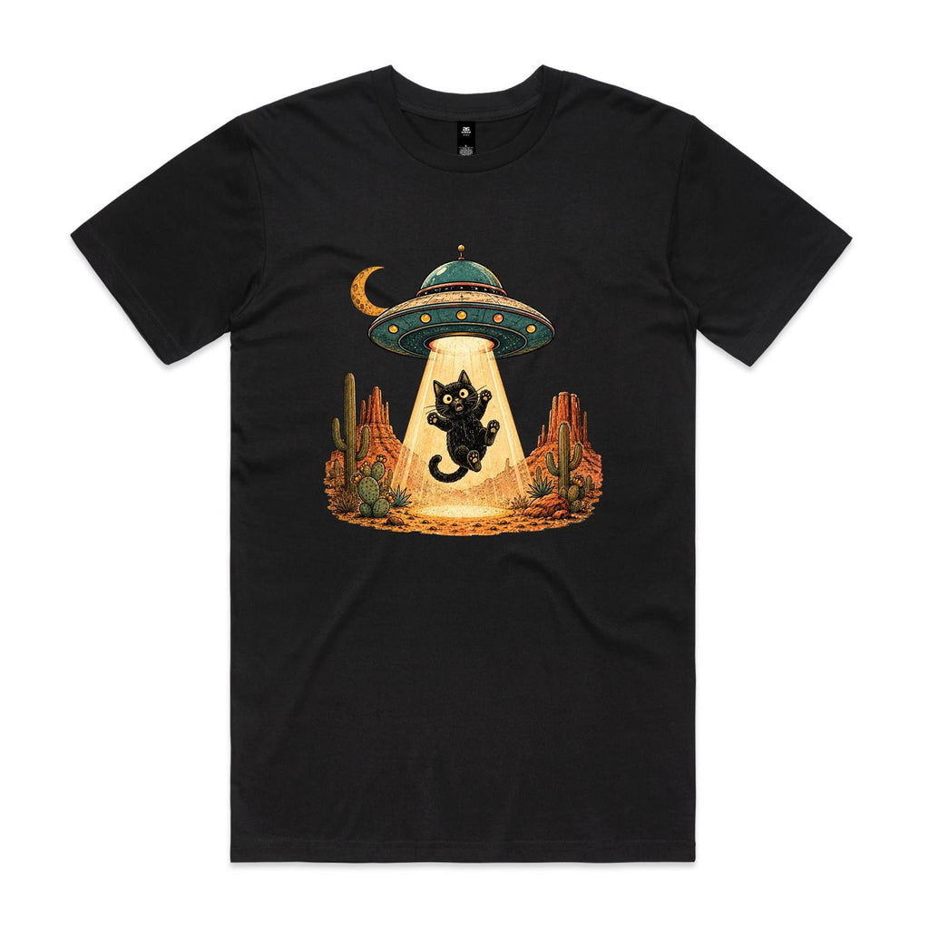 Black Cat Alien UFO Abduction Men's AS Colour T-shirt