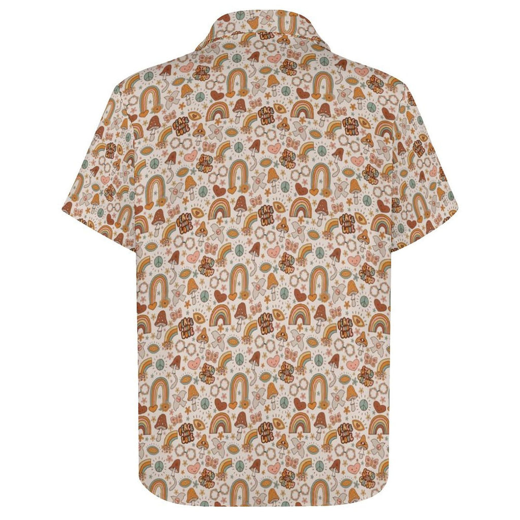Peace And Love Women's Collared Pocketless Short Sleeve Shirt