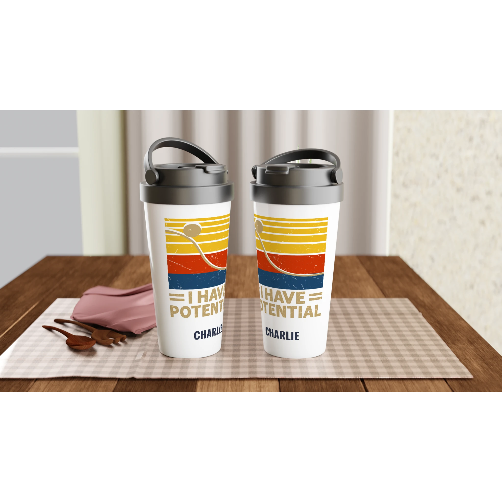 Personalised I Have Potential, Physics White 15oz Stainless Steel Travel Mug Personalised Travel Mug Globally Fulfilled Science