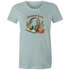 Audiobook Girlie - Womens T-shirt Pale Blue Womens T-shirt Printed In Australia Reading