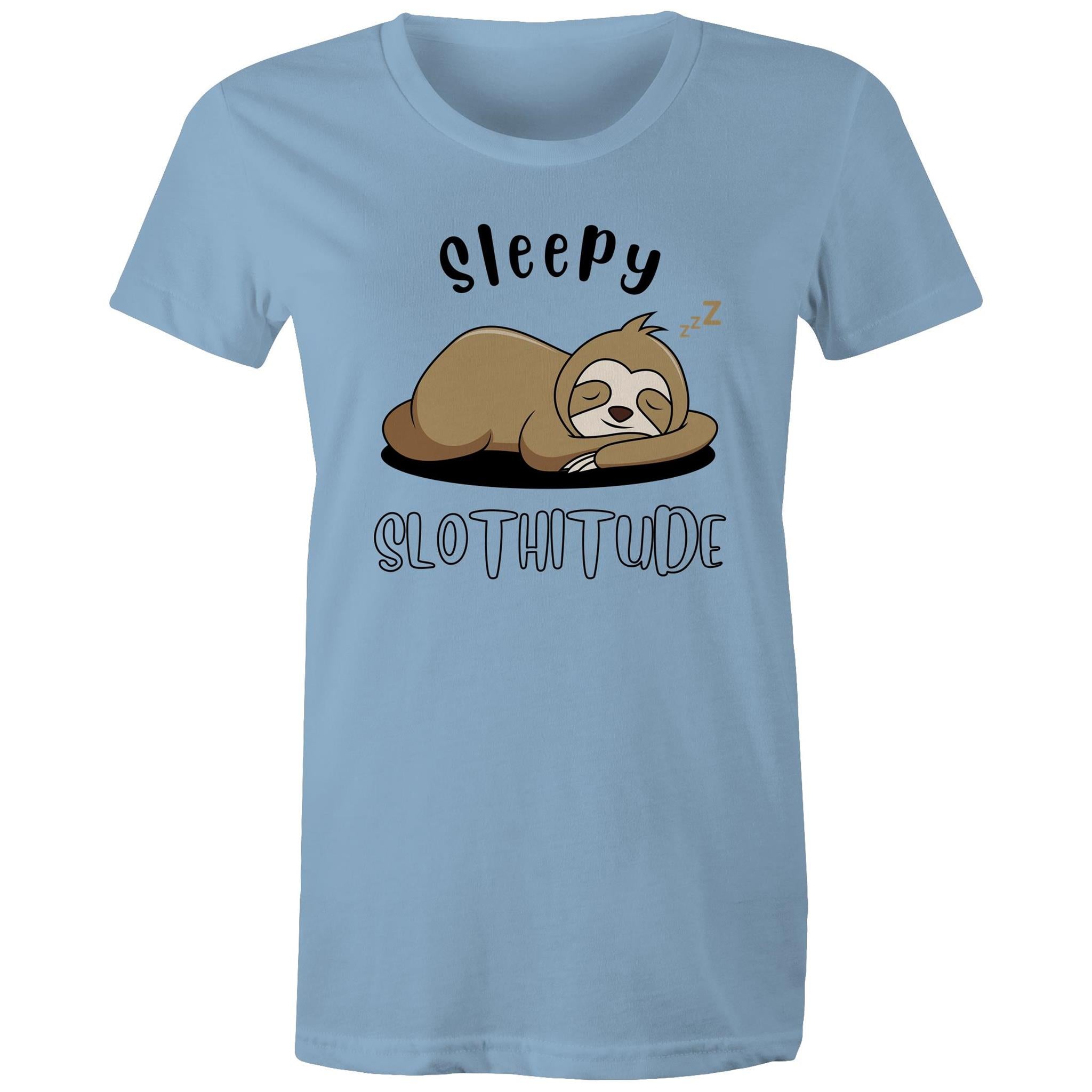 Sleepy Slothitude, Sloth - Womens T-shirt Carolina Blue Womens T-shirt animal Printed In Australia