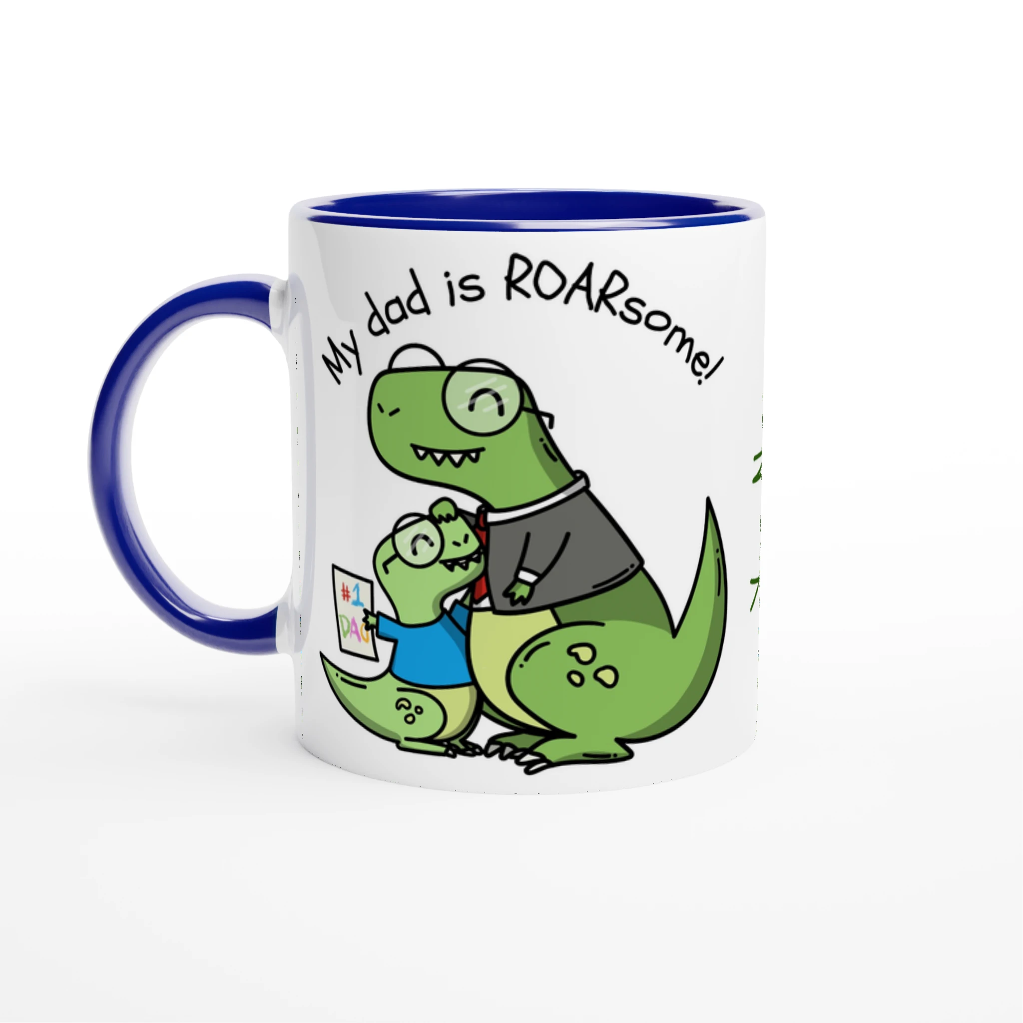 Personalised - My Dad Is Roarsome, Dinosaur - White 11oz Ceramic Mug Ceramic Blue Personalised Mug customisable dad Globally Fulfilled personalise