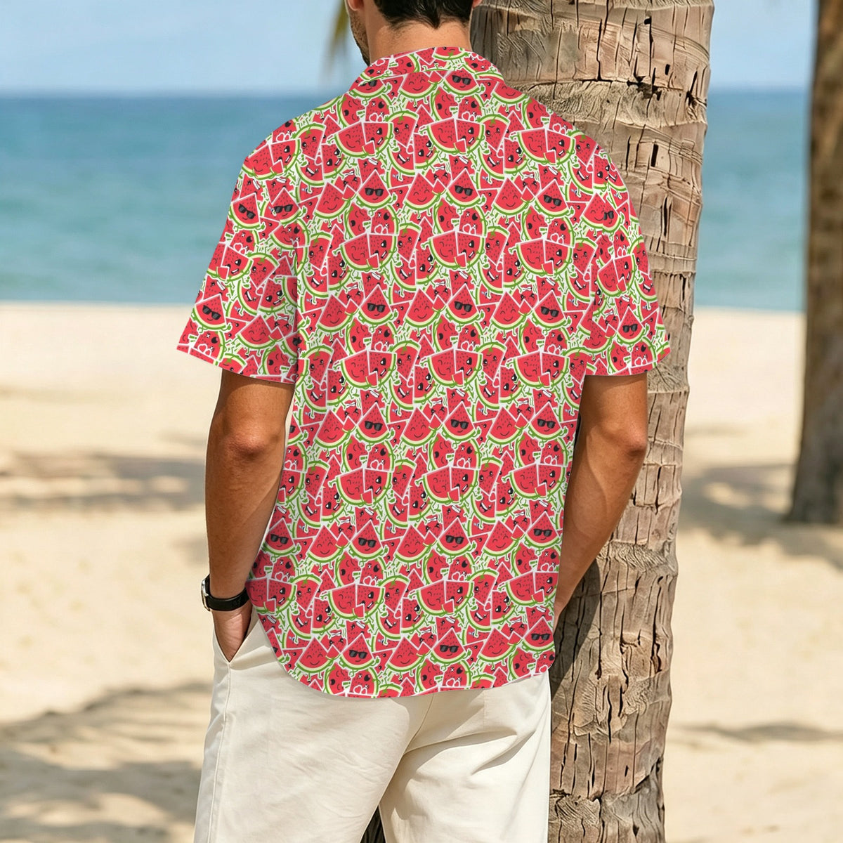 Busy Watermelon Men's Crinkle Hawaiian Shirt