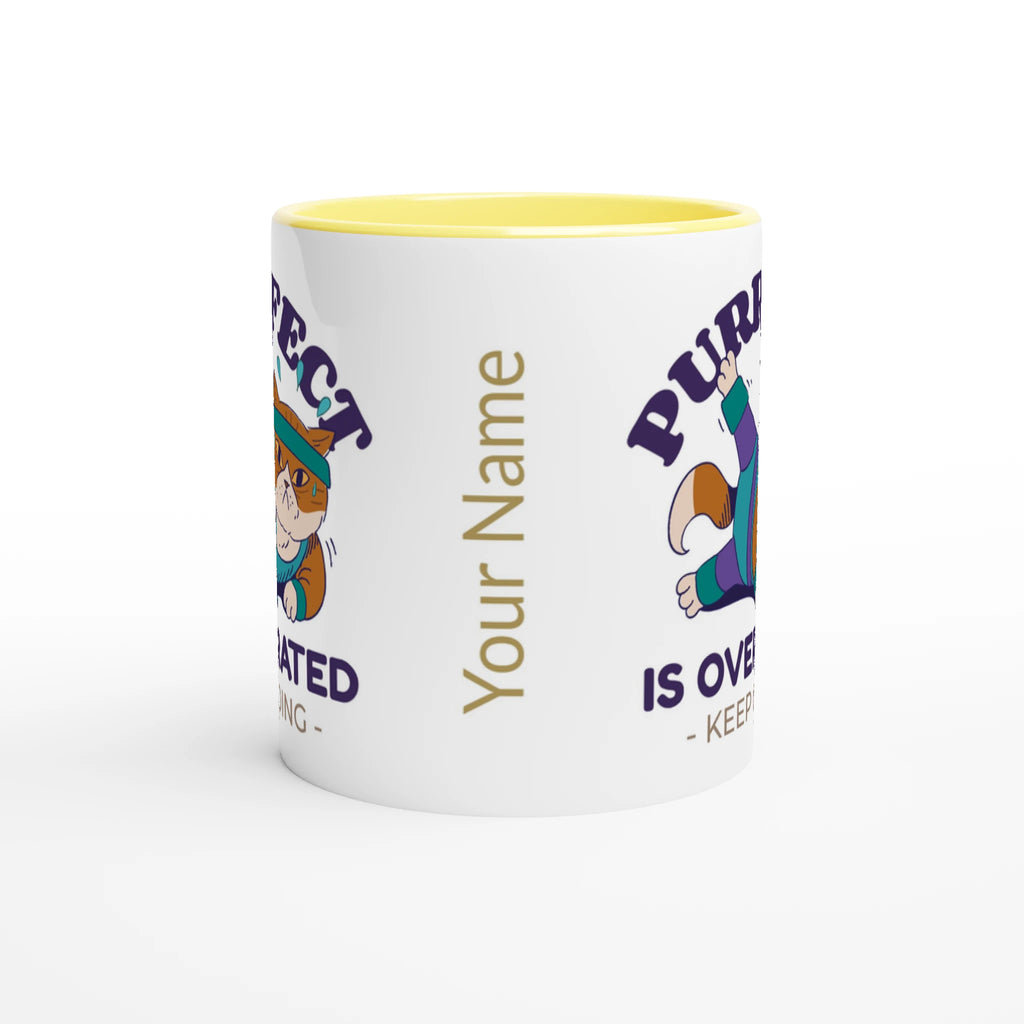 Personalised - Purrfect Is Overrated - White 11oz Ceramic Mug with Colour Inside Personalised 11oz Mug animal customise Fitness Globally Fulfilled personalise