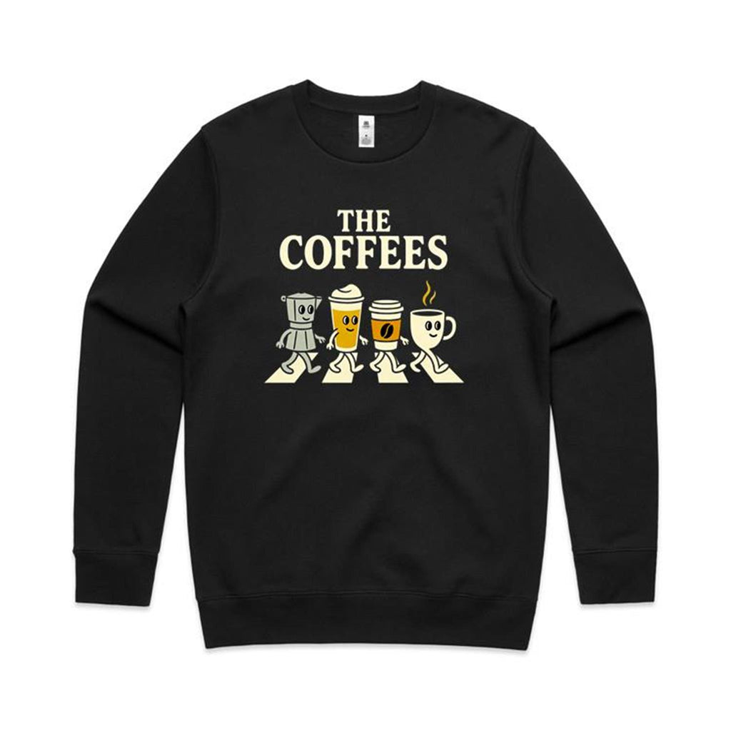 The Coffees, Crossing Road AS Colour Stencil Crew Sweatshirt Unisex Black Sweatshirt Coffee Music Printed In Australia